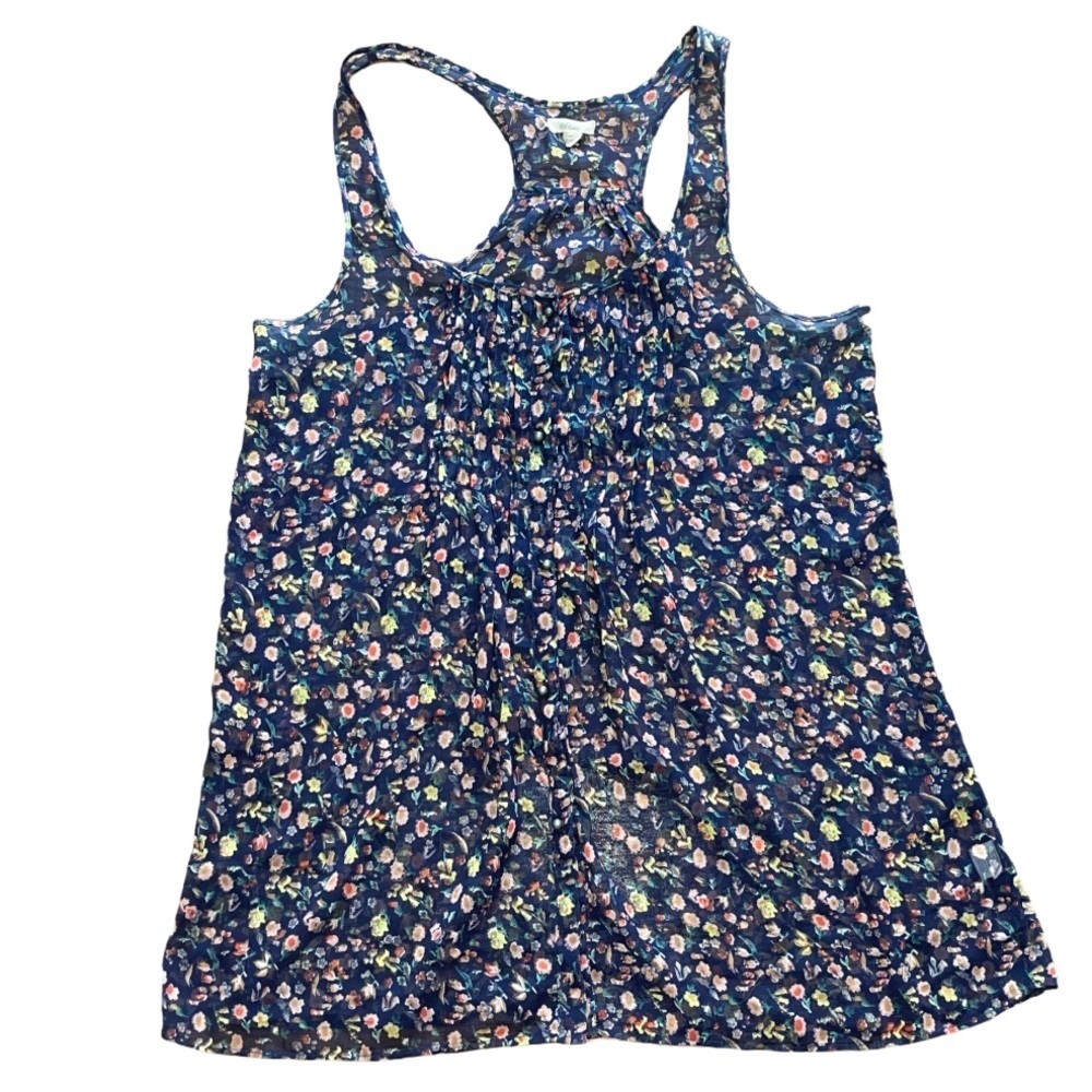 Aerie Navy Floral Button Down Sheer Blouse S